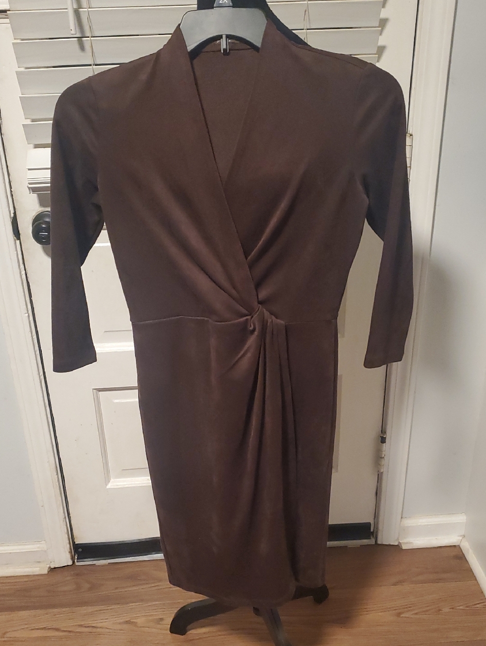 J. McLaughlin Chocolate Brown Faux Suede-Wrap Midi Dress